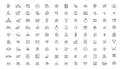 Set of fintech modern icons. Simple line art style icons pack.fintech simple concept icons set. Contains such icons as finance, technology, blockchain, innovation and more, can be used for web