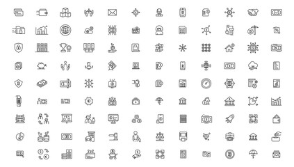 Naklejka na ściany i meble Set of fintech modern icons. Simple line art style icons pack.fintech simple concept icons set. Contains such icons as finance, technology, blockchain, innovation and more, can be used for web