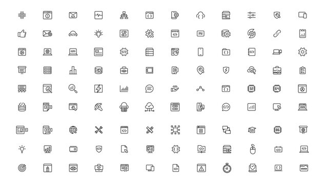 Software development icon collection. Programming coding icon set. Programmer and developer symbol
