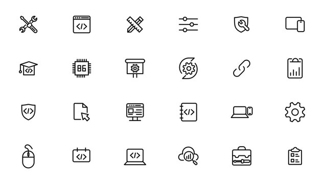 Software development icon collection. Programming coding icon set. Programmer and developer symbol