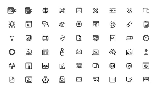 Software development icon collection. Programming coding icon set. Programmer and developer symbol