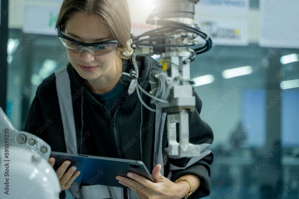 Fototapete engineer working with optimization of robot arm,doing robotic maintenance ideas.