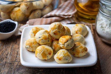 Traditional herb cookies..Handmade cookies made with black cumin are from Turkish cuisine. Turkish name; Corek otlu kurabiye