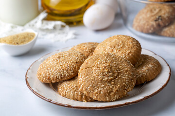 Cookies made with cookie molds named kombe. Traditional local foods of Antakya.