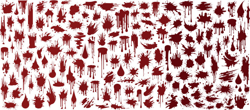 Set of vector blood drops. Mega set of various strokes: red blood splatter, stains, artistic design elements - Vector
