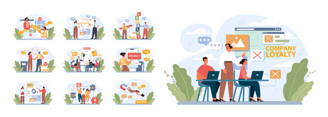 Employee loyalty set. Employee loyalty, motivation and performance