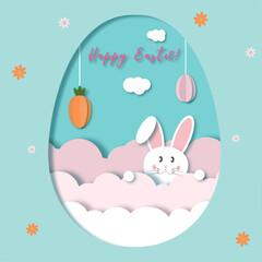 Easter card with bunny  in the clouds