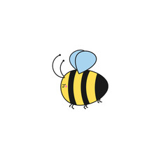 illustrated happy cartoon bumble bee isolated on a transparent background