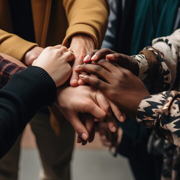 Celebrating Diversity: Multi-Ethnic Group Unites with Handshakes, Generative AI