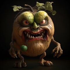 A Horror and Grotesque Apple Monster, Generative AI