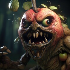 A Horror and Grotesque Apple Monster, Generative AI