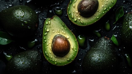 avocados on a wet black table