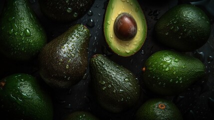 avocados on a wet black table