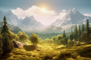 Fototapeta premium Precioso paisaje montañoso al atardecer