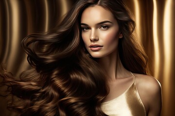 Fototapeta premium Girl modeling hair product in professional shoot (Ai generated)