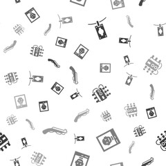 Set Money laundering, Wanted poster, Dynamite and timer clock and Police shotgun on seamless pattern. Vector