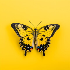 yellow patterned butterfly isolated on studio background, made with generative ai