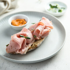 Freshly made sandwich with ham