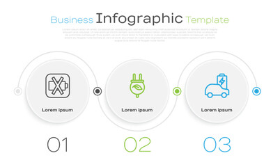 Set line Low battery, Electric saving plug in leaf and car. Business infographic template. Vector
