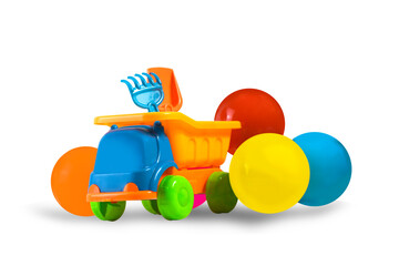 toy sand loader and ball on a white background,with clipping path