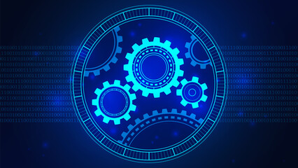 Gear wheels. Cogs and gears wheel mechanisms wireframe. Engineering or mechanical technology concept. Cogs and gear wheel mechanisms. Hi-tech digital technology and engineering. Tech illustration