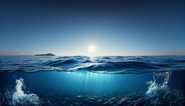 Mar oceano calmo com céu limpo água cristalina