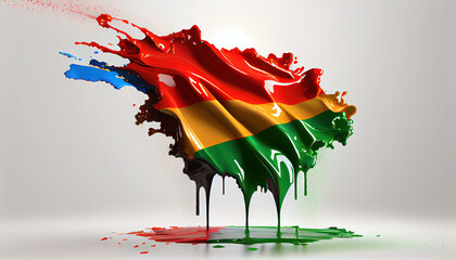 Liquid Paint Colors of Eritrea Country Flag Dripping and Explosion on White Backdrop Generative AI