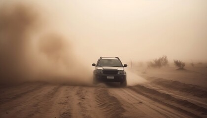 Obraz na płótnie Canvas Car SUV Driving on a Desert Sand Drifting