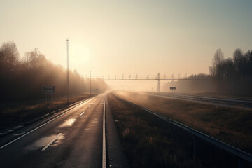 highway in the fog created with Generative AI technology