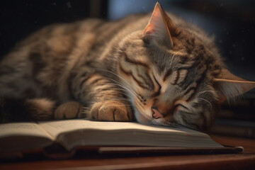 Cute cat sleeping on a book