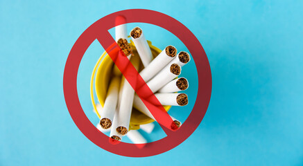 broken cigarette in trash can, no smoking banner, quit smoking - 31 may World No Tobacco Day info card	