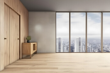 Obraz premium Modern wood and concrete bathroom interior with empty mock up place on wall,ai