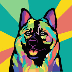 norwegian elkhound pop art style illustration, artistic portrait of a cute dog
