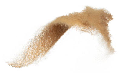 Sand flying explosion, Golden grain wave explode. Abstract cloud fly. Yellow colored sand splash throwing in Air. White background Isolated high speed shutter, throwing freeze stop motion
