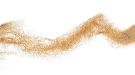 Sand flying explosion, Golden grain wave explode. Abstract cloud fly. Yellow colored sand splash...