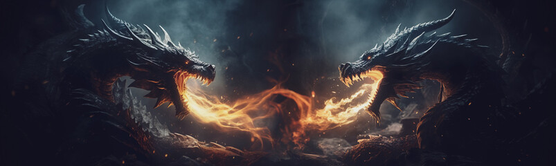 dragons smoke and fire in the darkness. Generative AI