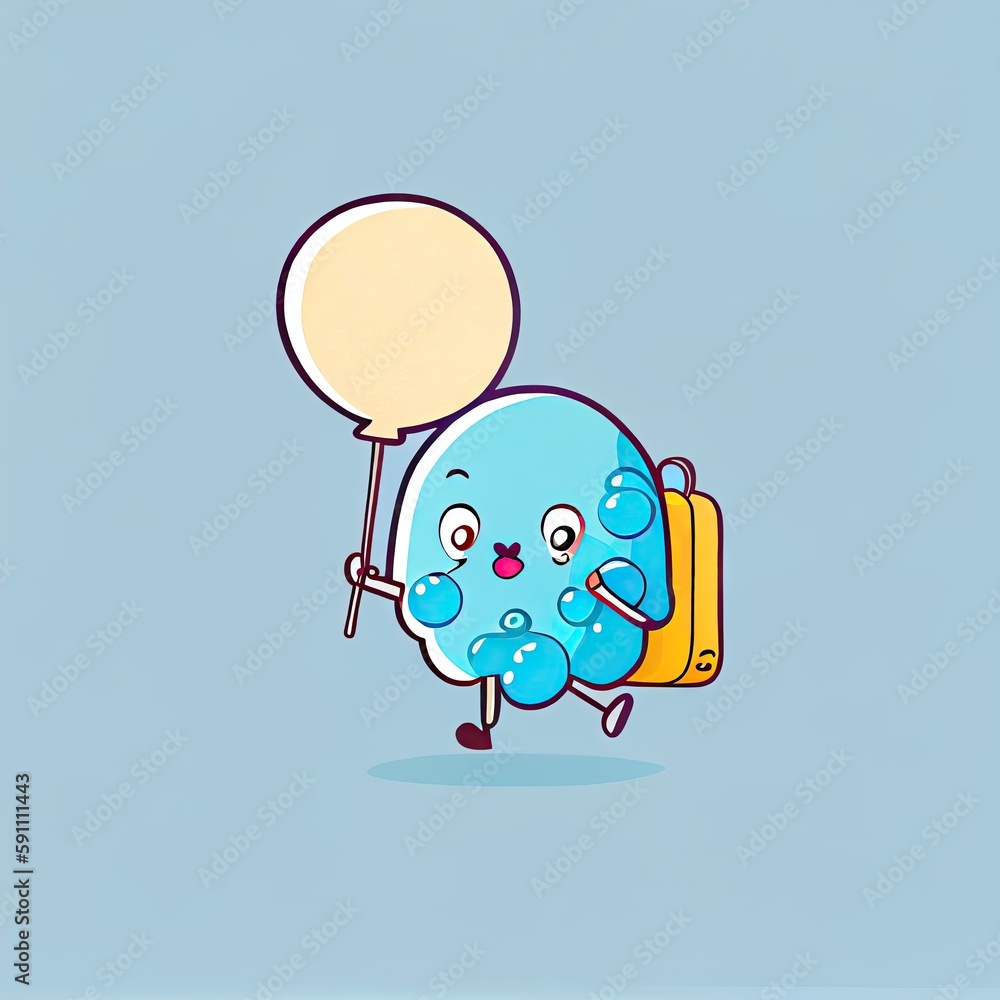 Sticker cute balloon cartoon character going on vacation, cartoon style, modern simple illustration, created with generative ai