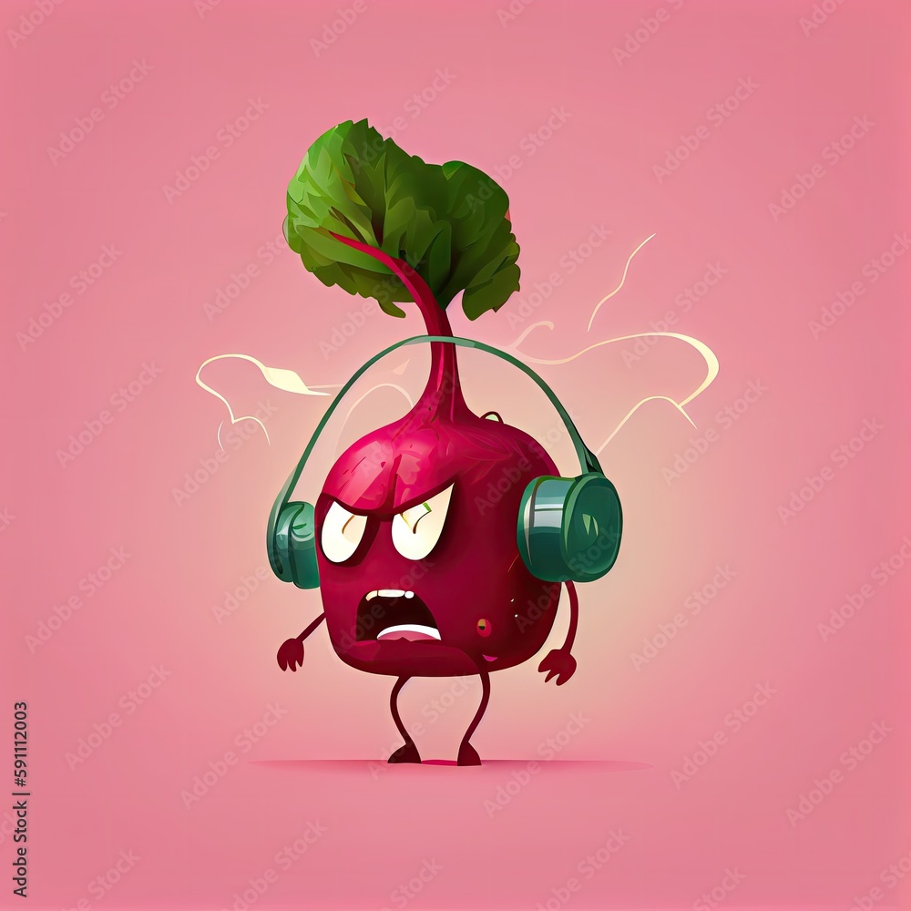 Sticker cute beetroot cartoon character gets angry and steam comes out of his ears, cartoon style, modern simple illustration, created with generative ai