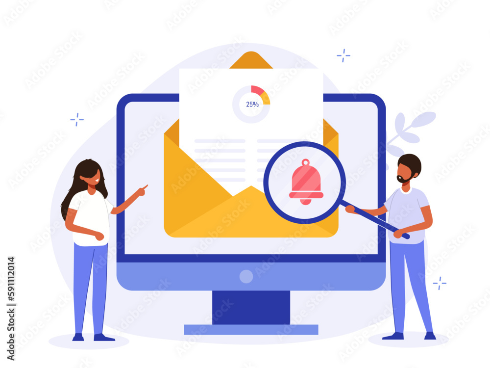 Aufkleber open email illustration concept. receive notification on your computer screen about new email. docum