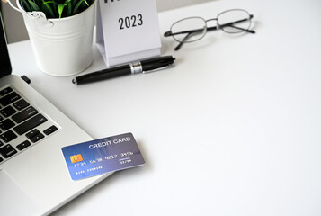 credit card on desk online shopping concept