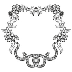 Snake and flower frame hand drawn for adult coloring book