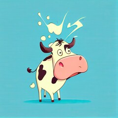 cute cow cartoon character grabs his head, cartoon style, modern simple illustration, created with generative ai