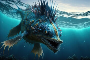 Dark fantasy scene showing giant sea monster alien, created with generative ai