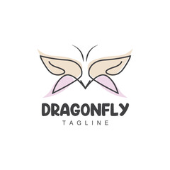 Dragonfly Logo, Flying Animal Design, Vector Simple Line Style, Icon Symbol Illustration