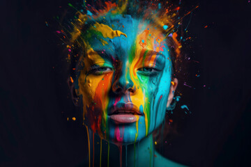 A Woman Having Paint Dripping Across Her Face. Generative AI illustration.