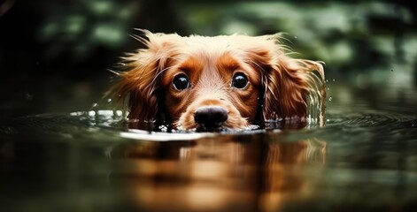 Cute dog is swimming. Beautiful illustration picture. Generative AI
