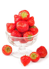Container, bowl with fresh strawberries on a white background