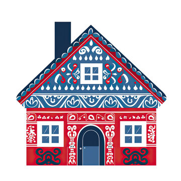 Scandanavian Folk Art House Illustration, Generative Ai