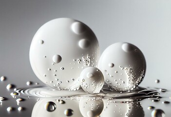 Mercury Droplets On White. Generative AI