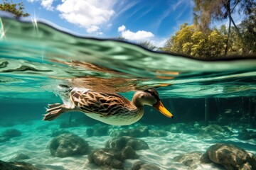 Fototapeta na wymiar Cute duck is swimming. Beautiful illustration picture. Generative AI